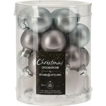 Vánoční dekorace 24 x Vánoční Baňky Stříbrné 2,5 cm Skleněné ozdoby Komplet