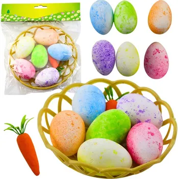 Velikonoční dekorace Velikonoční ozdoby v košíku Vajíčka Mrkev Barevné 7ks