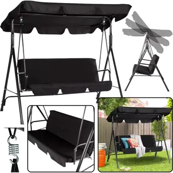 Zahradní houpačka Zahradní houpačka pro tři osoby s matrací, černá