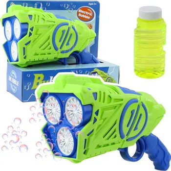 Bublifuk Pistole na mýdlové bubliny na baterie LED světla modro-zelená