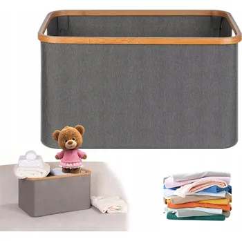 Koš na prádlo SKLÁDACÍ KOŠ DO KOUPELNY NA PRÁDLO BAMBUSOVÝ ŠEDÝ 60L