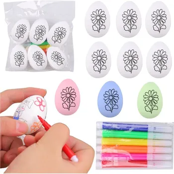 Velikonoční dekorace Polystyrenová velikonoční vajíčka na malování fixami Vzor Květ D 6ks