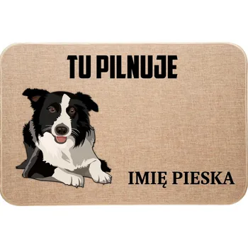 Obraz LNĚNÁ VSTUPNÍ ROHOŽKA TADY HLÍDÁM + JMÉNO BORDER KOLIE SUPER DÁREK