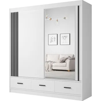 Šatní skříň Šatní skříň CANADA CA-24 | 200 cm | se zrcadlem | bílá s černými úchyty