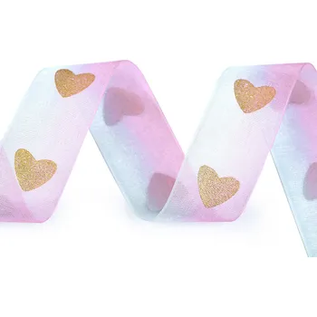 Monofilová stuha srdce, hvězda šíře 28 mm, barva 1 modrá světlá růžová