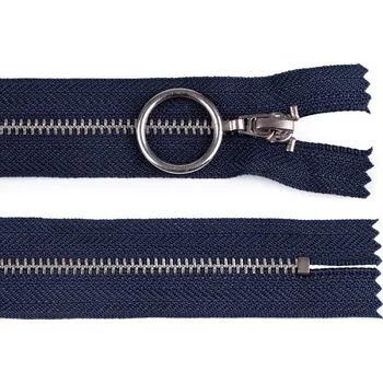 Zip Kovový zip No 4 délka 20 cm se stříbrnými zoubky, malé, 330 modrá tmavá