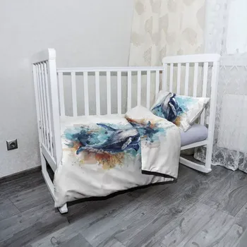 Povlečení Sablio Dětské povlečení do postýlky Akvarelová velryba - 120x90 / 40x60