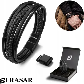 Náramek Pánský kožený náramek [Pletený] Černý