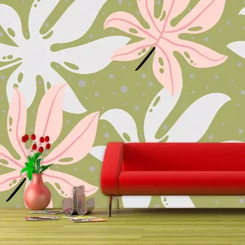 Tapeta Sablio Tapeta Bílé a růžové listy - 125x75 cm