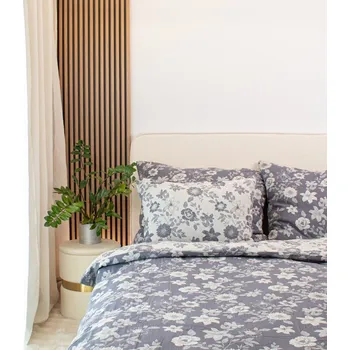 Povlečení 140x220 cm tkaný mušelín luxury set květiny šedomodré