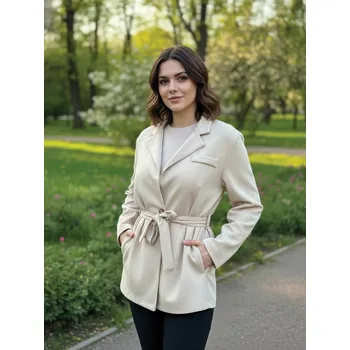 Dámský kabát Béžový kabát na vázání , VELIKOST UNI ( S, M , L )