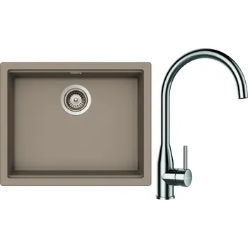 Granitový dřez Set Schock S28-2 (dřez Kiruna N-100L Twilight + baterie Kavus Nerez + komponenty Nerez)