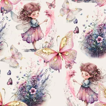 Softshell zimní s ecru beránkem lesní víla - vzor na látce tištěný po délce