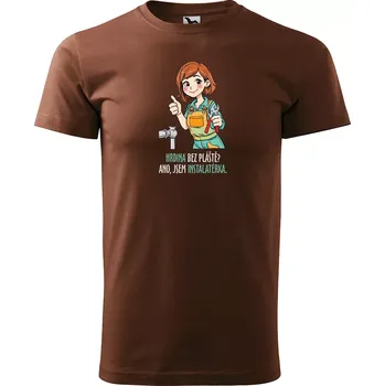 Pánské oblečení Sablio Tričko s potiskem Ano, jsem instalatérka - hnědé S