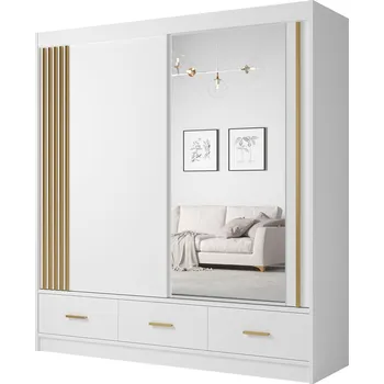 Šatní skříň Šatní skříň CANADA CA-25 | 200 cm | se zrcadlem | bílá se zlatými úchyty