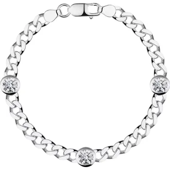 Náramek Náramek ze stříbra 925 - tři kulaté zirkony, širší řetízek