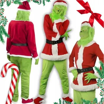 Karnevalový kostým KOSTÝM GRINCH PŘEVLEK MIKULÁŠ VÁNOCE RUKAVICE MASKA COSPLAY