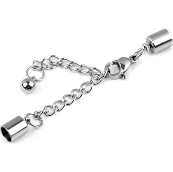 Galanterie Karabinka s prodlužovacím řetízkem a koncovkami z nerezové oceli, barva platina