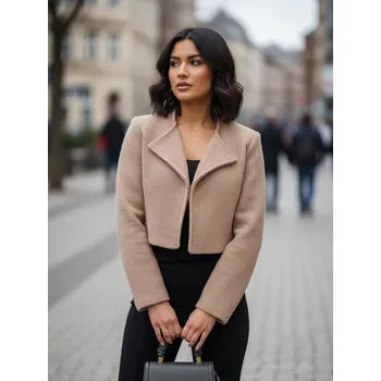 Dámský kabát Dámský hnědý croptop kabát , VELIKOST UNI ( S, M , L )