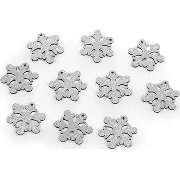 Dřevěná vločka s glitry k zavěšení Ø41 mm, barva stříbrná glitry
