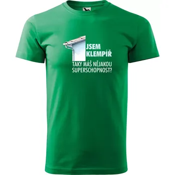 Pánské tričko Sablio Tričko s potiskem Jsem klempíř, taky máš nějakou superschopnost? - zelené M