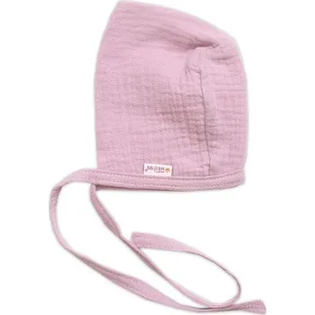 Baby Nellys | Mušelínová čepička na zavazování bonetka Girl, Hand Made, pudrová, růžová, vel. 62 - 68 (3-6m)
