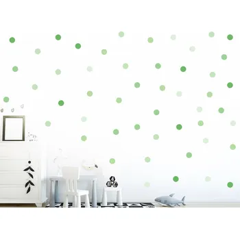 Samolepící dekorace Puntíky odstíny zelené samolepky na zeď 50 ks 4x4 cm