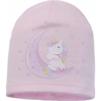 Čepice Dívčí bavlněná čepice jednorožec na měsíci růžová Ambra, vel. 44/48