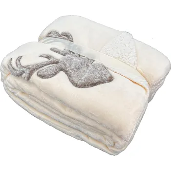 Deka z mikrovlakna JELEN oboustranná s imitací kožešiny, krémová, 150x200cm