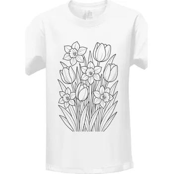 omalovánky Tričko s potiskem Jarní omalovánky - Narcisy a tulipány dětské