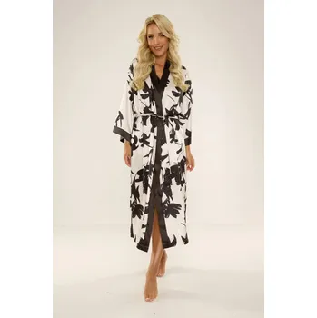 Dámský župan Vzdušný saténový župan Elegantní BLACK+BEIGE, BLACK+BEIGE S i170_32926807340123000