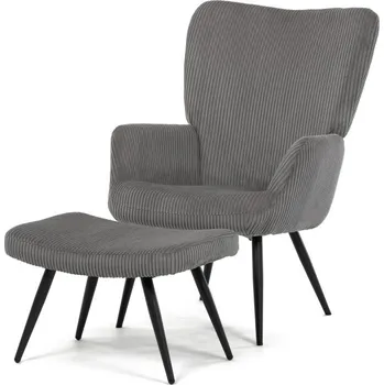 Křeslo Relaxační křeslo ušák s taburetem ROYAL — kov, manšestr, šedá