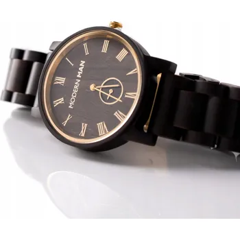 Hodinky Modern MAN černo-zlaté Pánské hodinky ze DŘEVA s krabička – dárek pro něj