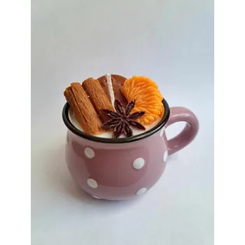 Svíčka Svíčka v keramickém hrníčku Starorůžová-bílý puntík 80g jablko/skořice (Ručně vyráběná dekorační svíčka ze sojového vosku. Vyrobeno v ČR)