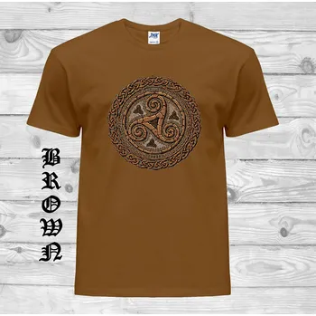 levne-bavlnene-tricko-potisk-keltsky-slunecni-kruh Barva: Brown - hnědá, velikost: S