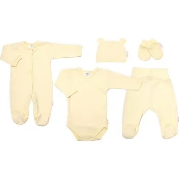 Kojenecká souprava Praktická 5-dílná žebrovaná soupravička do porodnice Baby Nellys BOY, žlutá, vel. 62 - 68 (3-6m)