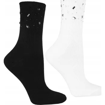 Dámské ponožky Ponožky dámské bavlněné GLAMOUR s krystalky, stylové, 2-BALENÍ, 38-41