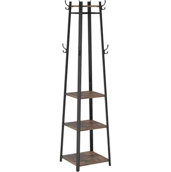 Věšák Stojan na oblečení s policemi a háčky, hnědá/černá