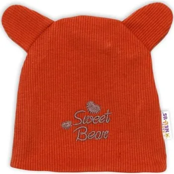 Kojenecký body Baby Nellys Dvouvrstvá kojenecká čepička s oušky Teddy - cihlová - 68 (3-6m)