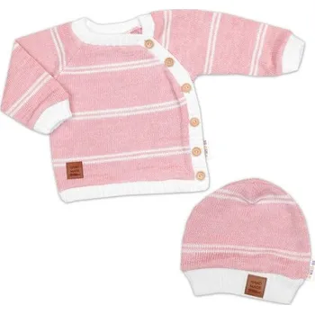 Kojenecký body Baby Nellys | Pletená sada pro miminko s jemným proužkem 2D, lux - růžová, bílá, vel. 62 - 68 (3-6m)