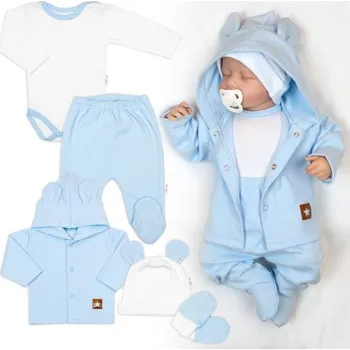 Baby Nellys | Žebrovaná sada, Star Boy 5D, body, polodup., kabátek, čepička, rukavice, modrá/bílá, 62 - 62 (2-3m)
