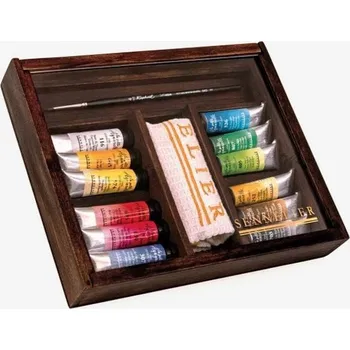 Výtvárné potřeby Sennelier sada akvarelových barev v dřevěném boxu, 12x10ml + příslušenství