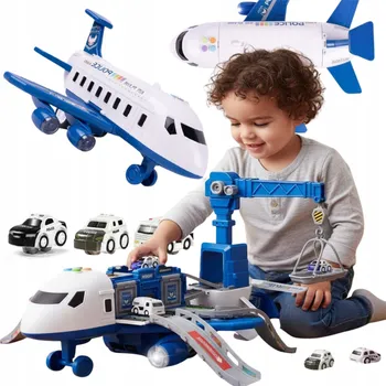 autíčko Interaktivní Policejní Letadlo s Pohonem, Rozkládací, LED + Auta 6 Ks.