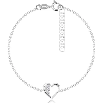 Náramek Náramek ze stříbra 925 - obrys srdce s čirými kulatými zirkony