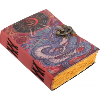 Karnevalový kostým Výprodej Kožený deník Modrý asijský drak, žlutý vintage papír, mázlý potisk desek - Outlet