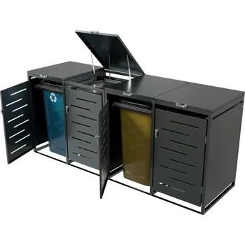 Popelnice Velký kovový kryt na 4 popelnice tmavě šedý (antracit) modulární 264x116x80 cm