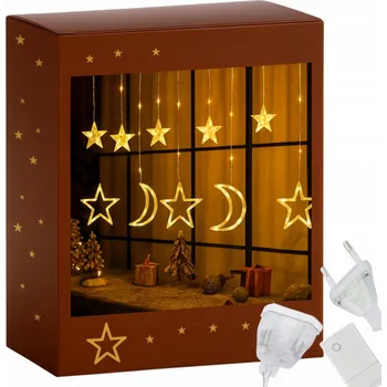 Vánoční dekorace SVĚTELNÝ ZÁVĚS VÁNOČNÍ OSVĚTLENÍ NA STROMEČEK LED NA OKNO TEPLÁ BÍLÁ HVĚZDA