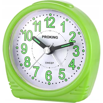 Budík ANALOGOVÝ BUDÍK PRO DĚTI CESTOVNÍ NETIKAJÍCÍ SE SVĚTÝLKEM ZELENÝ TENOCK