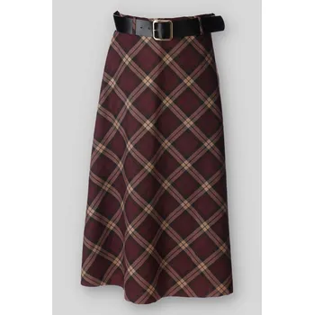Dámská sukně Sukně karo s páskem WAY 23296 C barva: červená-vínová