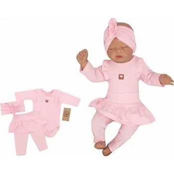 Z&Z 3-dílná soupravička body, legíny se sukničkou a čelenka - sv. růžová, vel. 68 - 74 (6-9m)